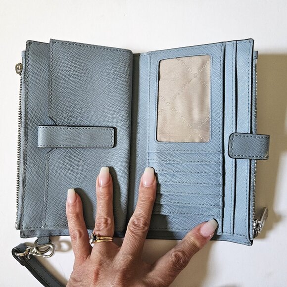 Michael Kors Adele Leather Smartphone Wristlet Wallet Chambray Blue - Picture 4 of 4